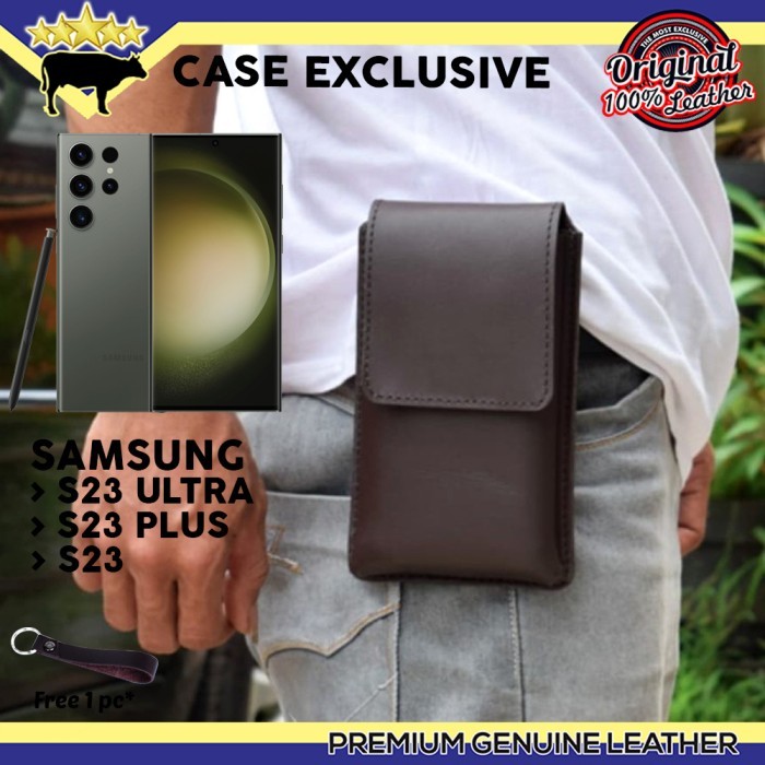 LEATHER POUCH SAMSUNG S23 ULTRA, S23 PLUS, S23 SARUNG HP IKAT PINGGANG - RED, S23 ULTRA