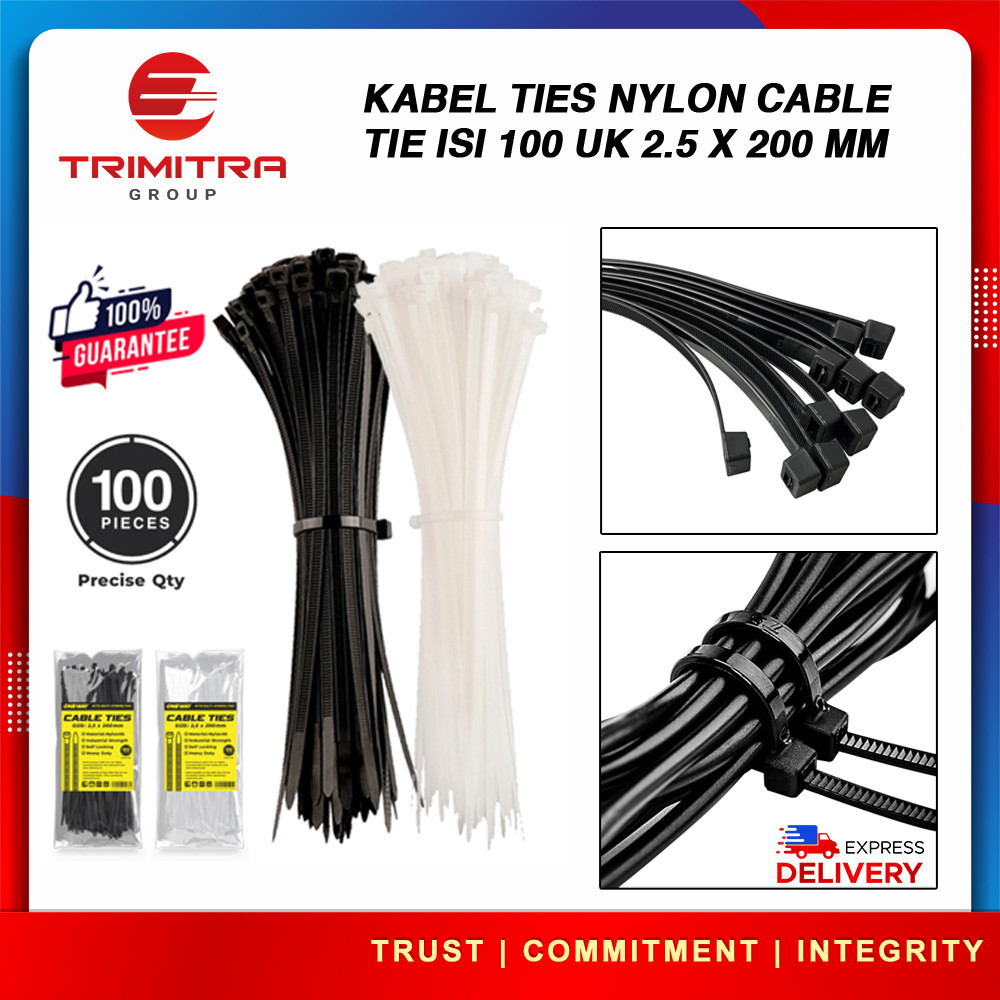 

Cable Ties Kabel Tis Kabel Ties Nylon Hitam 2,5 cm 200 mm Pengikat Plastik , Kabel Tis Nilon Perekat Strap Serbaguna isi 100pcs