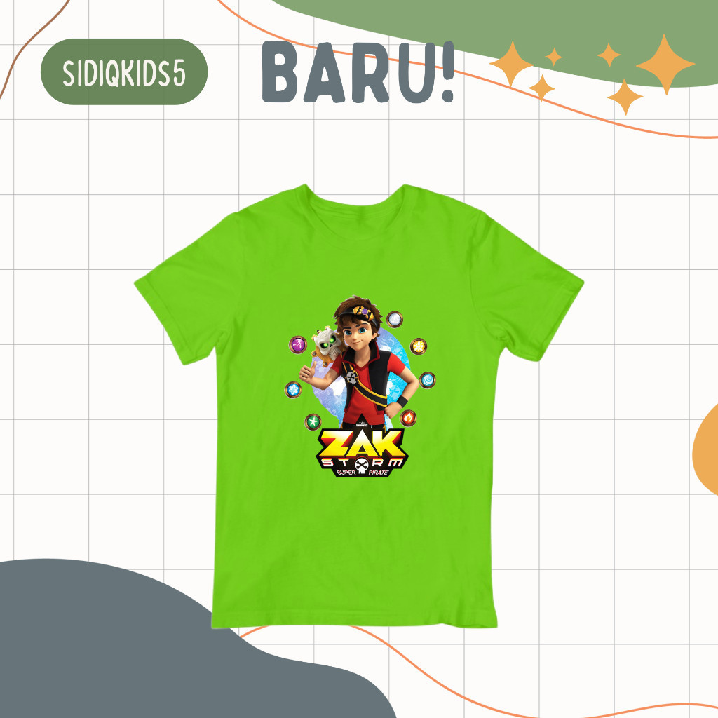 kaos anak karakter zak storm lengan pendek baju anak gambar Zak Storm untuk usia 1-12 tahun