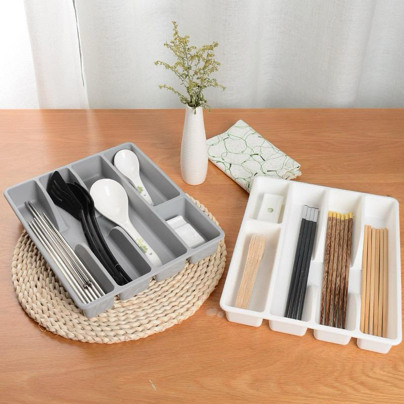 Baki Peralatan Makan Dalam Laci Abu Abu | Wadah Penyimpanan Sendok Garpu | Cutlery Tray | Organizer 