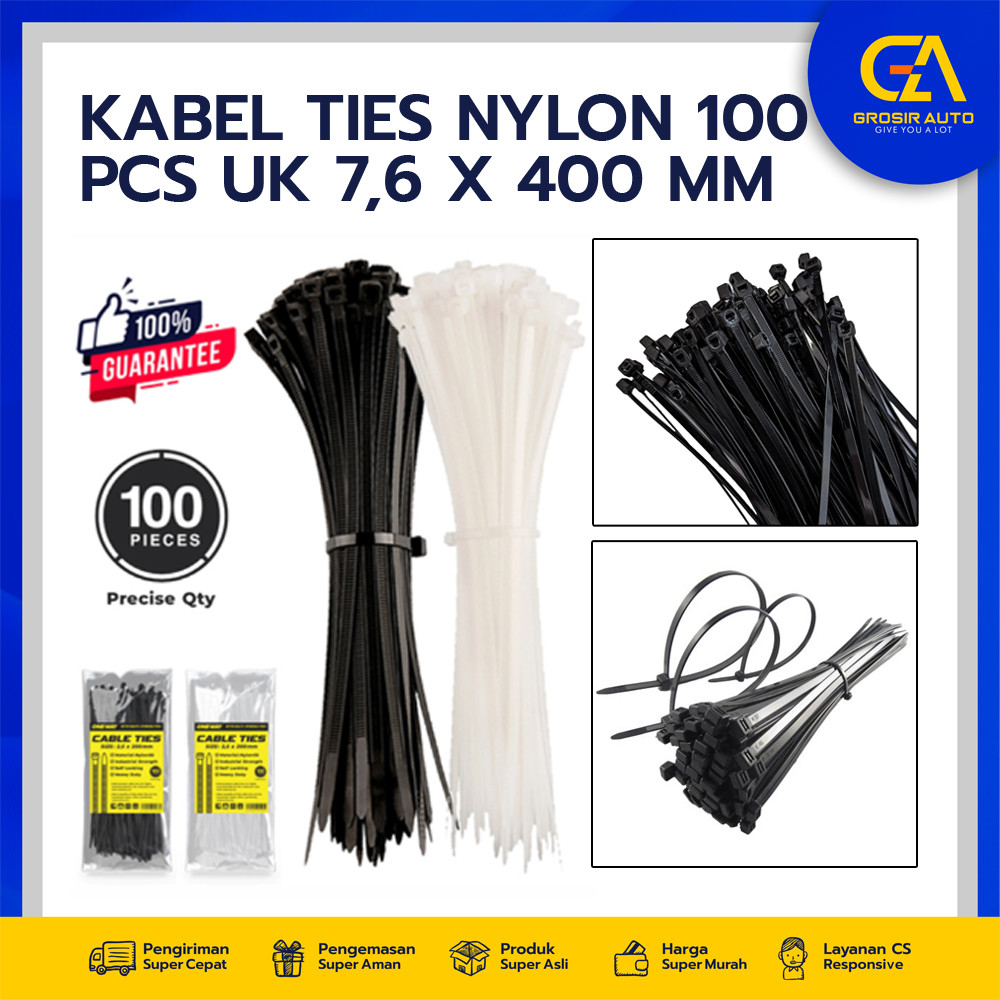 

Kabel Tis Kabel Ties Cable Ties Nilon Ukuran 40 cm 400 mm Putih Cable Tie Nylon Kabel Ties Pengikat Strap Kuat isi 100pcs