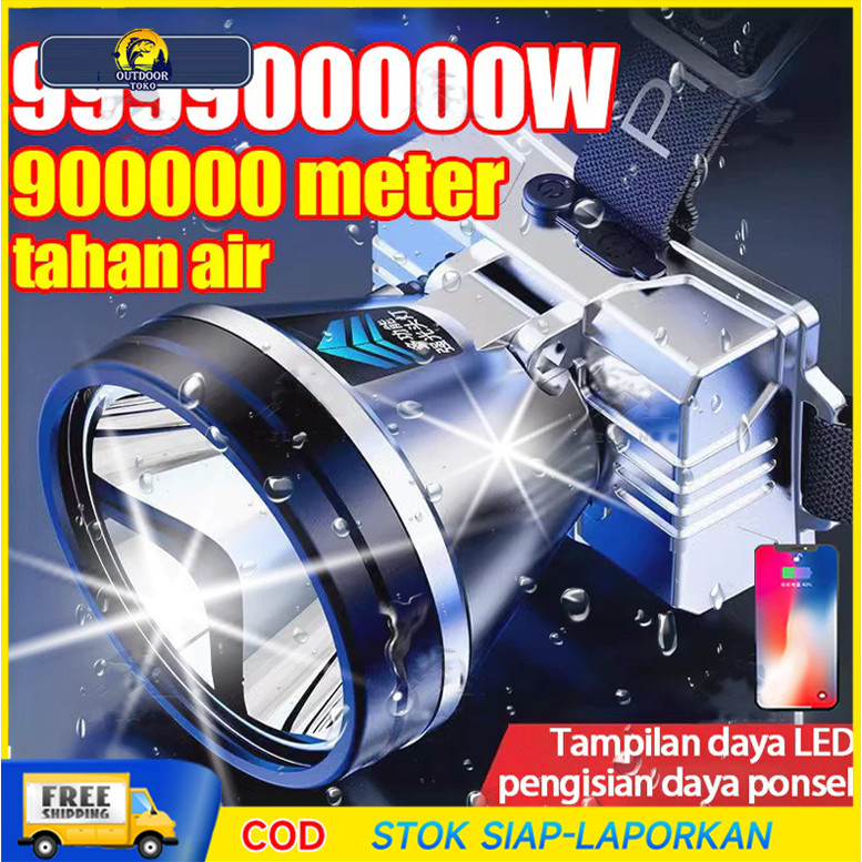 【COD】Diterangi Selama 300 Jam Sangat TerangSenter Cas Super Terang Kepala Anti Air Jarak Jauh 100Wat