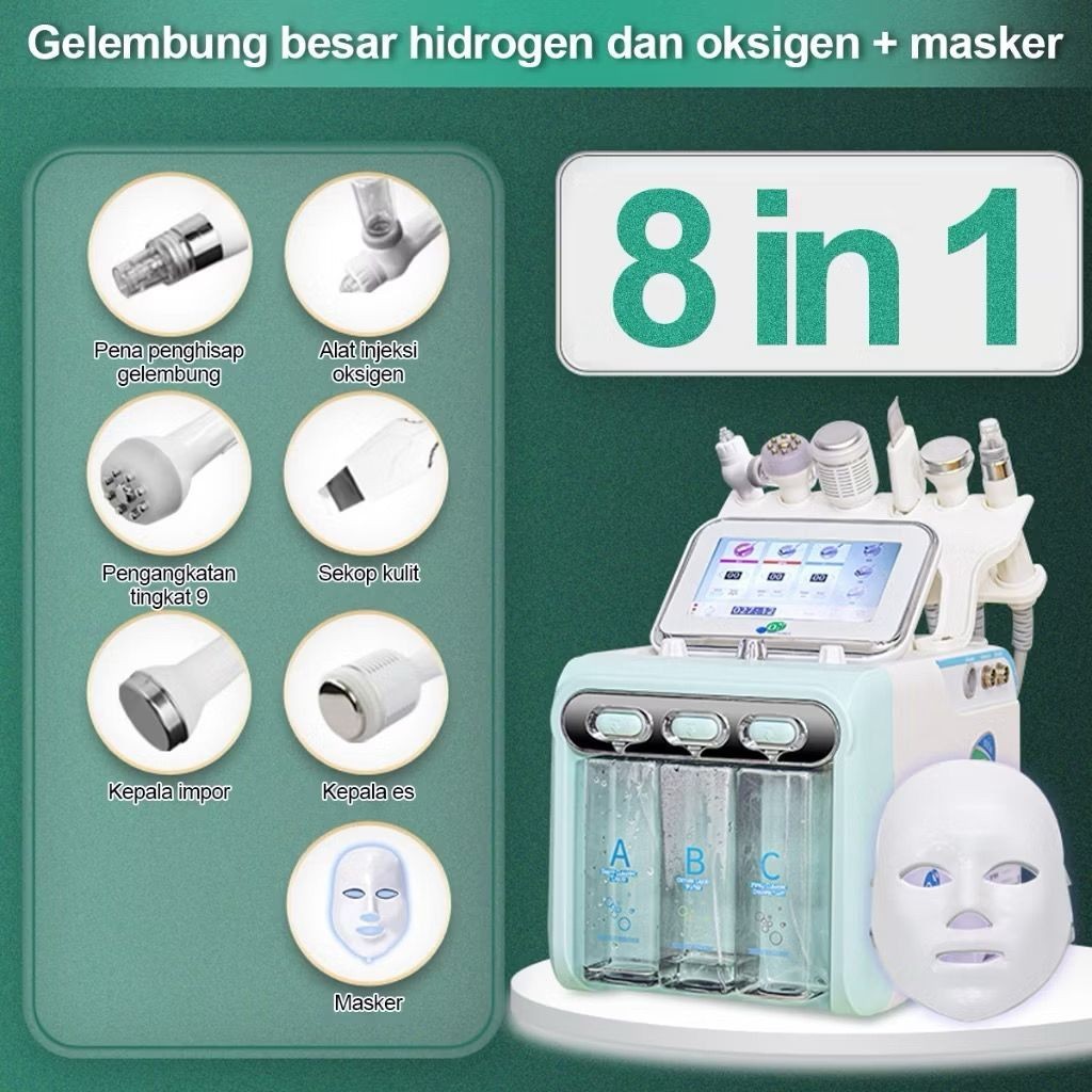 Alat Facial 8IN1 Ultrasound Facial Machine Alat Penyedot Komedo RF Hydra Dermabrasi Oxygen Spray