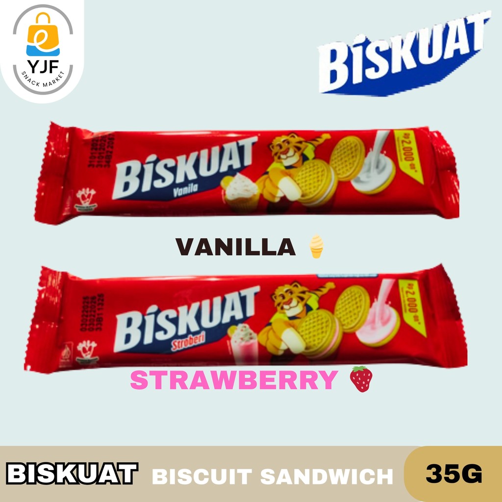 

Biskuat Lup 35g - 1 PCS Biscuit / Sandwich / Biskuit / Snack / Cemilan / Dengan Krim Vanila / Krim Strawberry