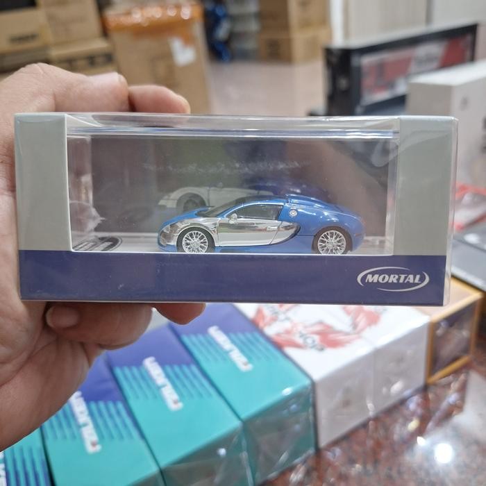 LP2155 Mortal Diecast Skala 64 Bugatti Veyron Pursang Blue Chrome