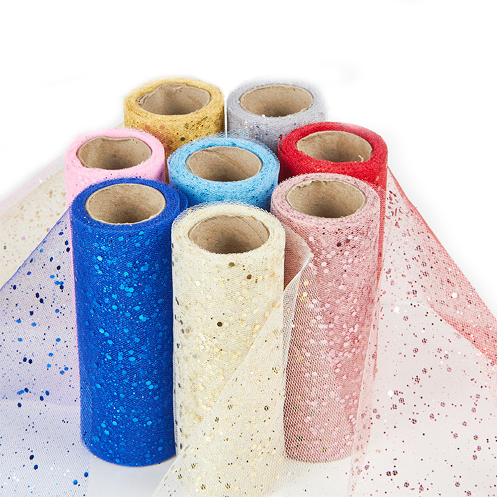 

Glitter Tulle Fabric Roll 6 Inch 10 Yards Sequin Sparkling Ribbon Spool Netting for Wedding Tutu Skirt Gift Wrapping Party Decor