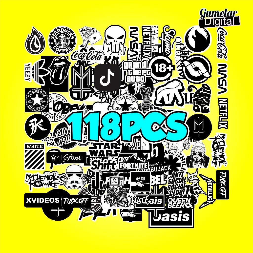 

STIKER PACK SPECIAL BLACK WHITE ISI 118PCS VIRAL UNTUK HP LAPTOP HELM TUMBLER