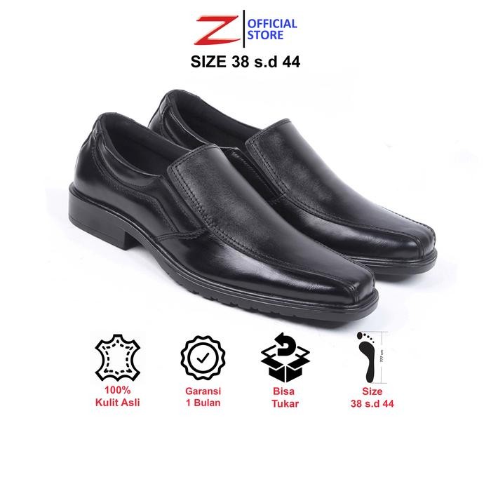 Sepatu Pantofel Pria Zeintin AJ 7501 Hitam - Bahan Kulit Asli - 38