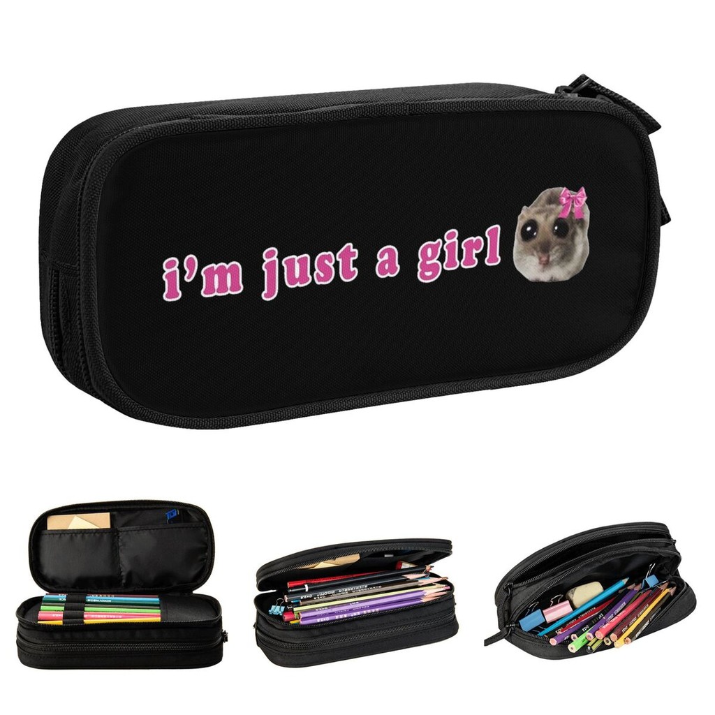 

Sad Hamster I'm Just A Girl Pencil Cases Cartoon Pencilcases Pen Box for Student Large Storage Bag Students School Stationery