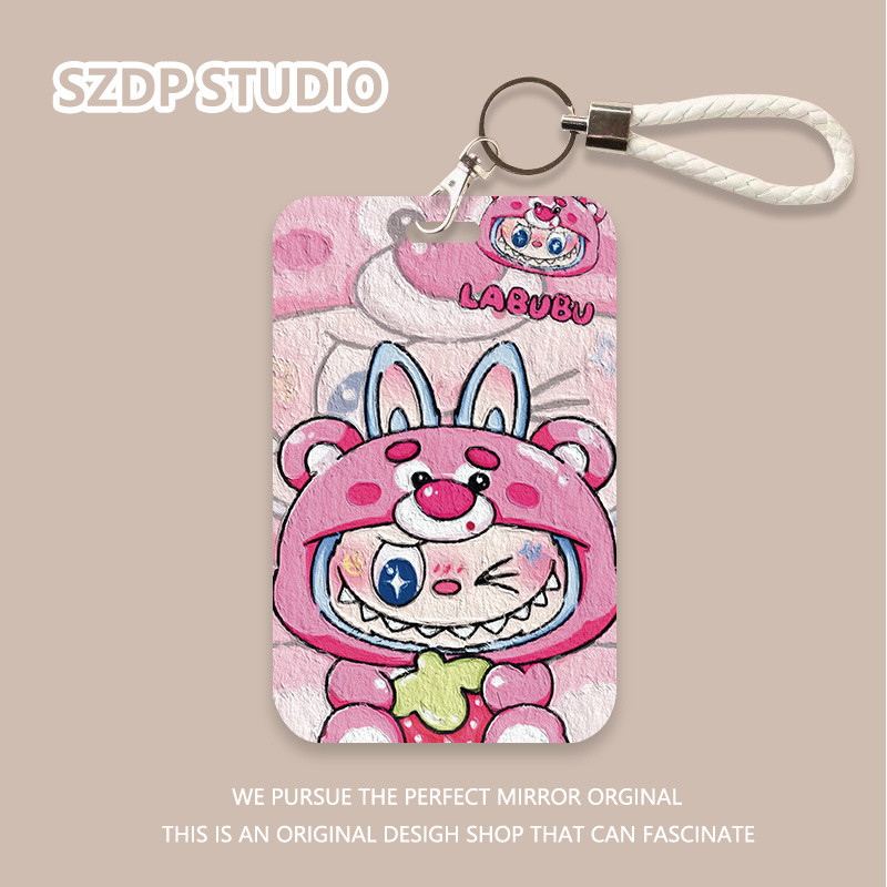 

ID CARD Tudung Beruang Stroberi Kartun Korea Penutup Pelindung Kartu Bank Gantungan Kunci Pola Labubu Penutup Pelindung Kartu Bus Penutup Pelindung Kartu ID