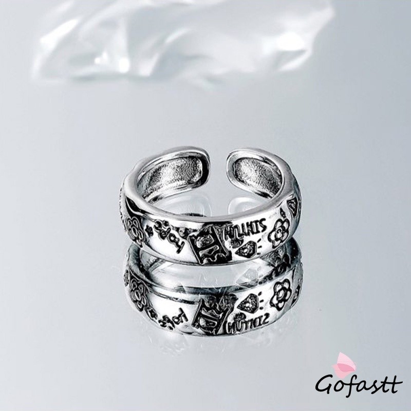 COD Cincin perak bunga kartun Korea cincin vintage cincin desain unisex-G