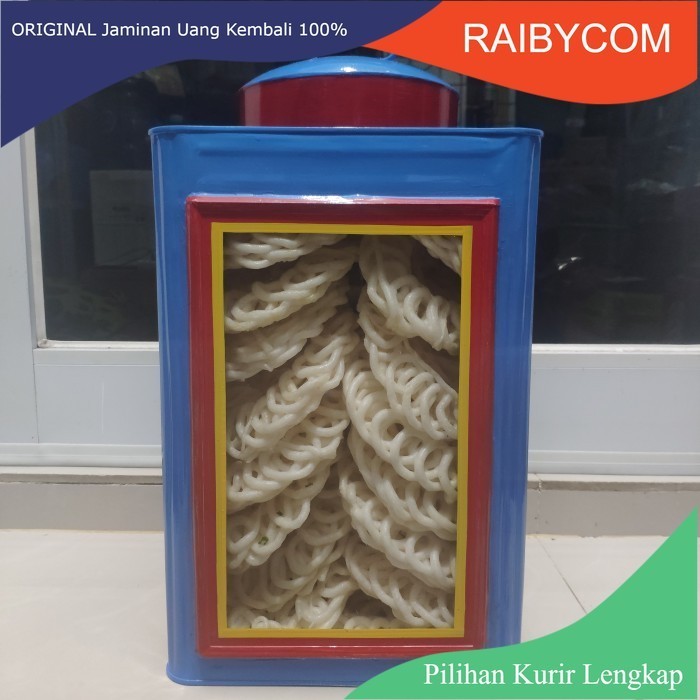 

Kerupuk Putih Matang isi 25pcs + Kaleng Toples Kaca Krupuk Jadul Besar Biru list Merah