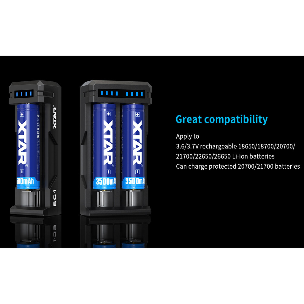 XTAR Charger Baterai 2 Slot 18650 18700 20700 Li-Ion Fast Charging QC - SC2