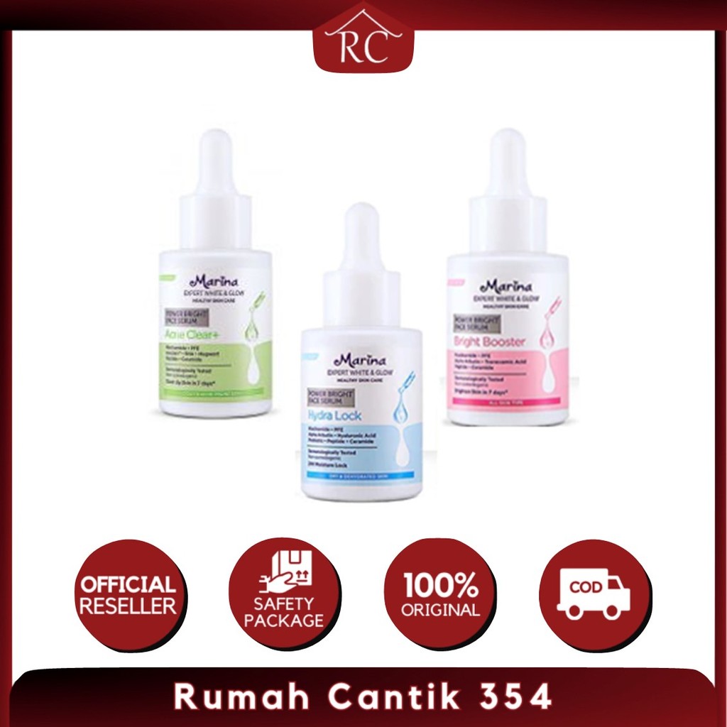 RC354 SERUM | BPOM] Marina Expert White & Glow Power Bright Face Serum 25 ml – Acne Clear+ | Hydra L