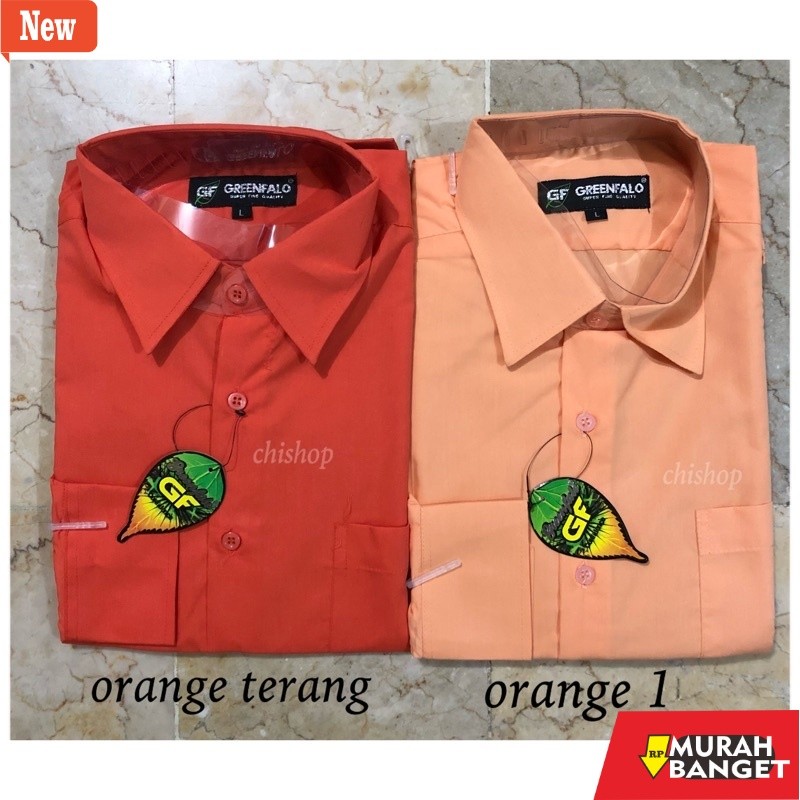Kemeja formal pria KEMEJA PRIA GREENFALO - KEMEJA POLOS LENGAN PANJANG PRIA WARNA ORANGE / OREN