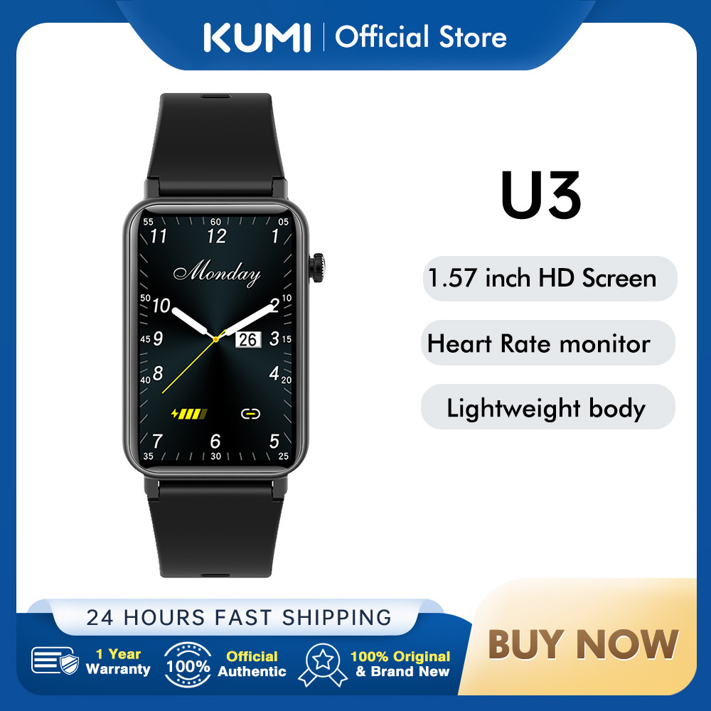 KUMI U3 1.57inch Smart Watch Sport Fitness Heart Rate Blood Oxygen Monitor IP68 Waterproof  Smartwat