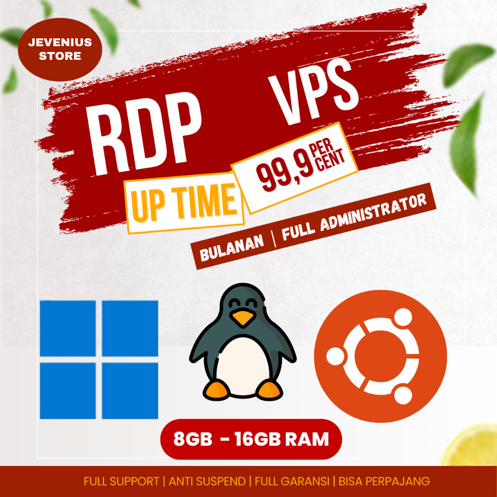 RDP WINDOWS RAM 8GB-4CORE / RAM 16GB-6CORE FULL ADMIN,FULL GARANSI