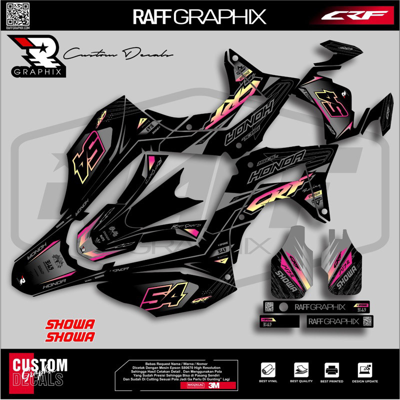 DECAL CRF HITAM  KEREN /DECAL CRF SUPERMOTO /DECAL HONDA CRF 150L SUPER GLOSSY