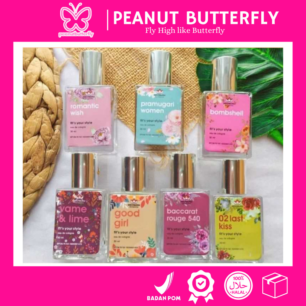 𝑷𝒆𝒂𝒏𝒖𝒕 𝑩𝒖𝒕𝒕𝒆𝒓𝒇𝒍𝒚--Parfum INDOWANGI Spray 30 ml Last Kiss - Fame Lime - Pramugari Women - Baccarat Ro