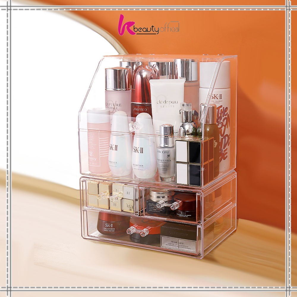 NH76T KB-K133 Rak Kosmetik Acrylic Transparan Dengan Penutup Anti Debu Storage Box / Tempat Penyimpa