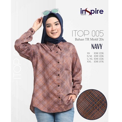 Nibras Atasan Tunik Blouse Wanita Muslimah Motif Kotak ITOP 005 Viral Kekinian