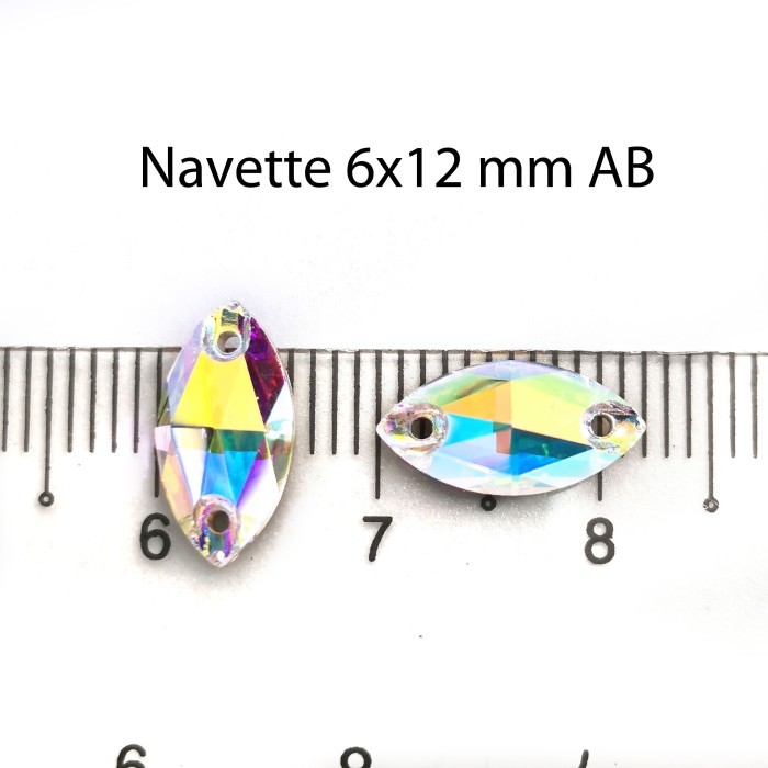 Crystal Payet Jahit Austria Navette 6x12mm - AB Pelangi Kristal - 9x18mm 1 butir