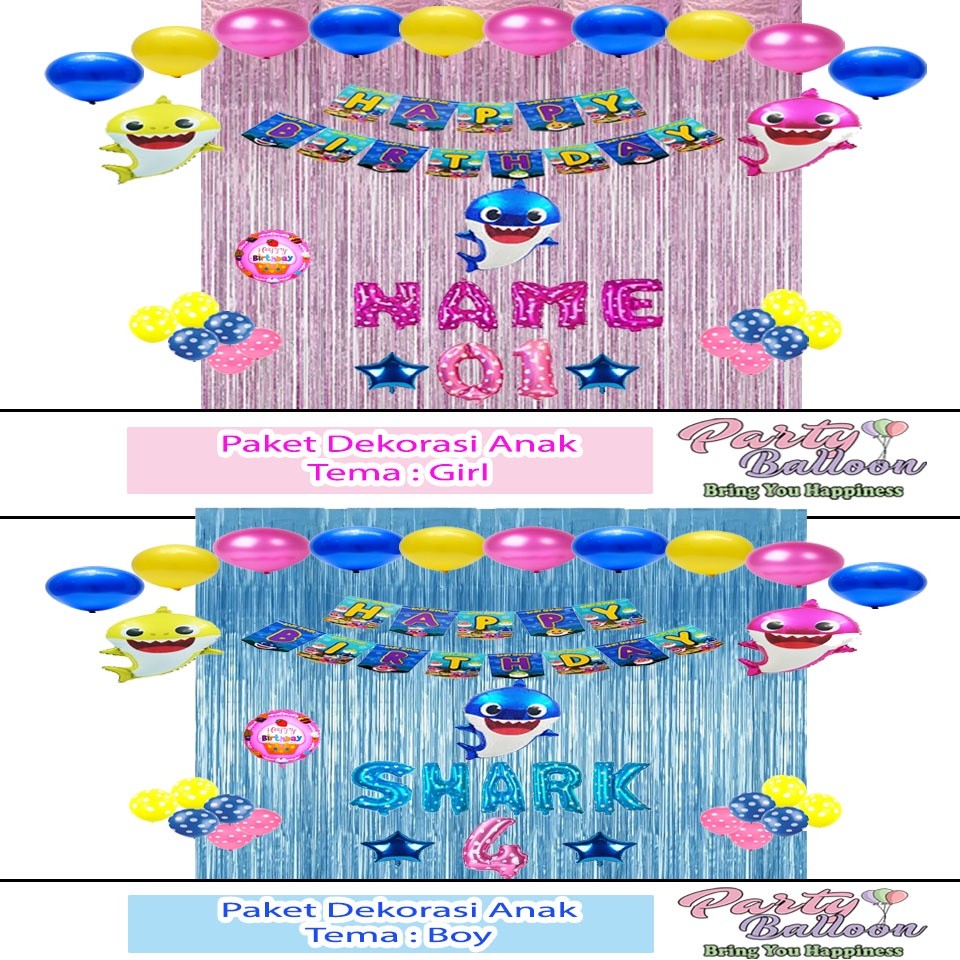 Paket Ultah Anak Ulang Tahun Baby shark Set Dekorasi Murah Lengkap
