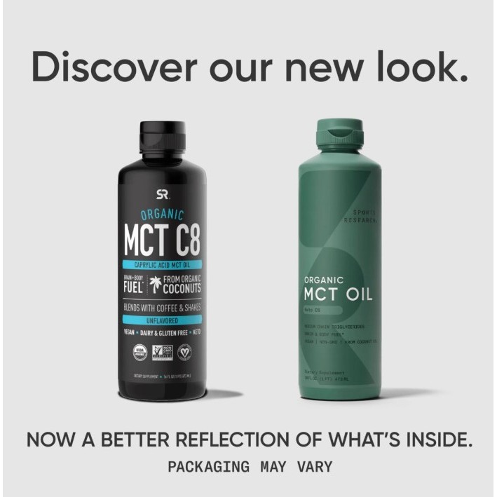 Sports Research Organic MCT C8 Oil Unflavored 473 ml keto diet coconut
