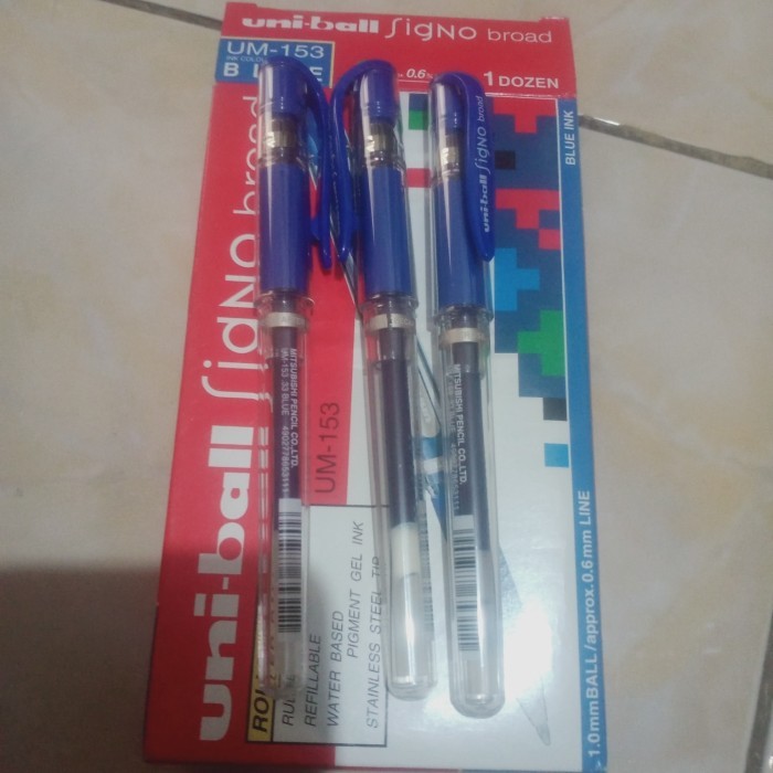 

[New] pulpen gell uniball signo broad UM - 153 /pen uniball ink 1.0 mm - Biru