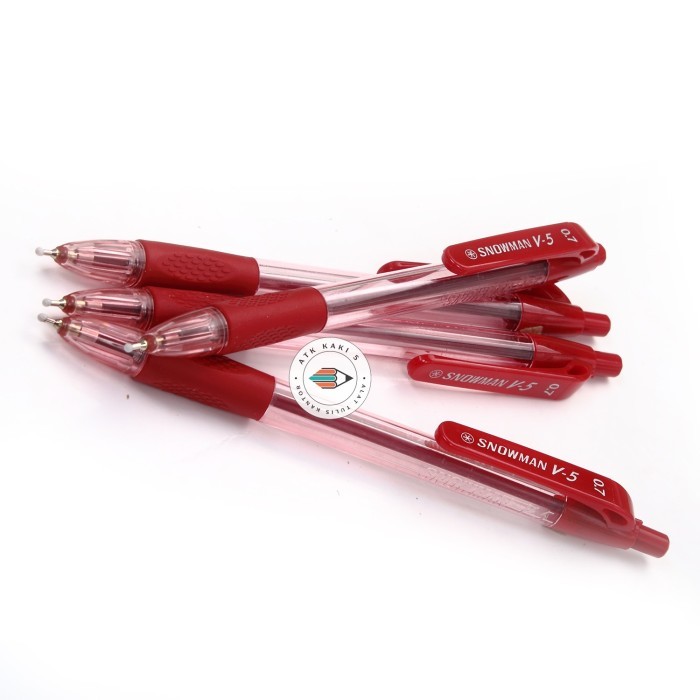 

[New] SNOWMAN - Pen - Pulpen Hitam - Biru - Merah V5 0.7mm - Lusin - Merah