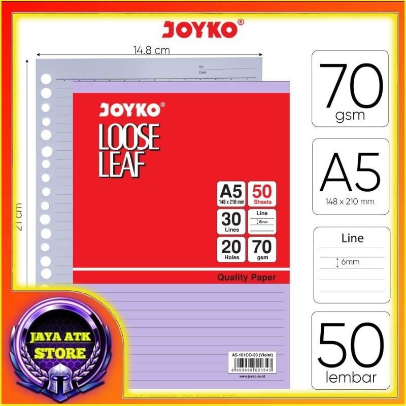 

Loose Leaf JOYKO A5 Warna A5-101CO Isi Kertas File Binder Warna Garis 70 Gsm Isi 50 Lembar