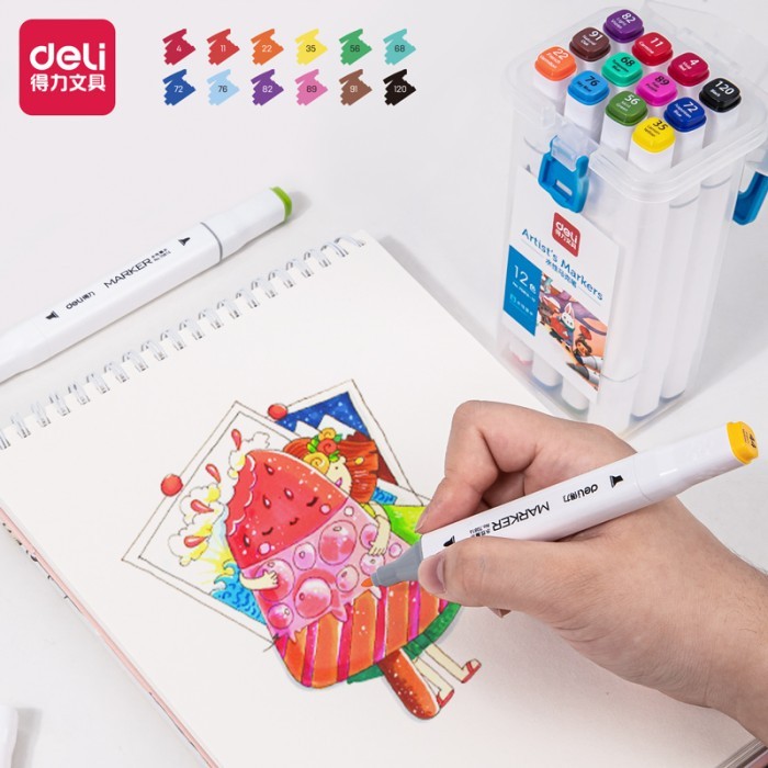 

[New Arrival] Deli Sketch Marker/Water-based Marker/Spidol Sketsa Double Tip 70816 - 12 Warna