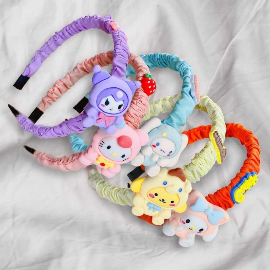 Bando Bandana Scrunchie Scrunchy Kerut Kecil Karakter Sanrio Cinnamoroll Purin Korumi Melody Hello K