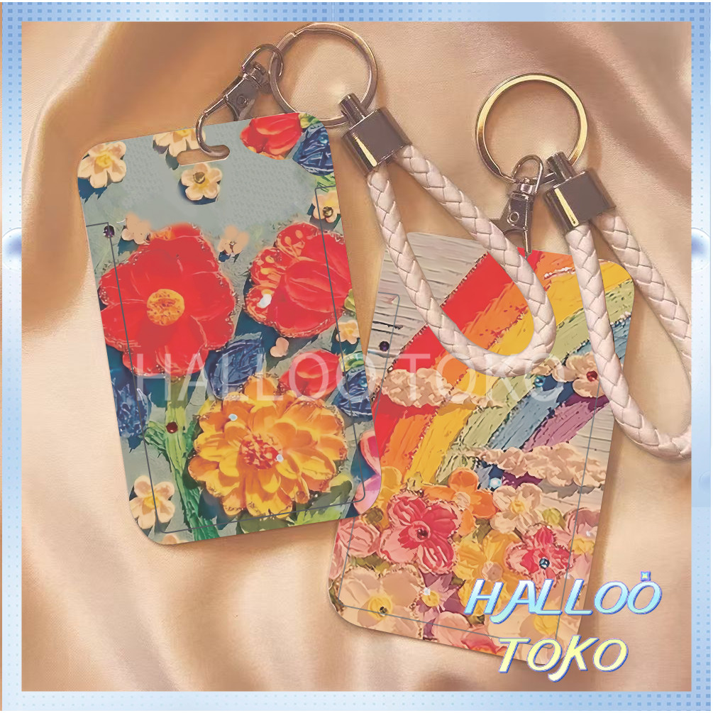 

ID CARD HOLDER MOTIF KAWAII TEMPAT KARTU PHOTOCARD PHOTO CARD Pelindung + Tali,Lukisan Pelangi dan Bunga, Lukisan Kucing Malas dan Kucing dengan Pantat Mengemang