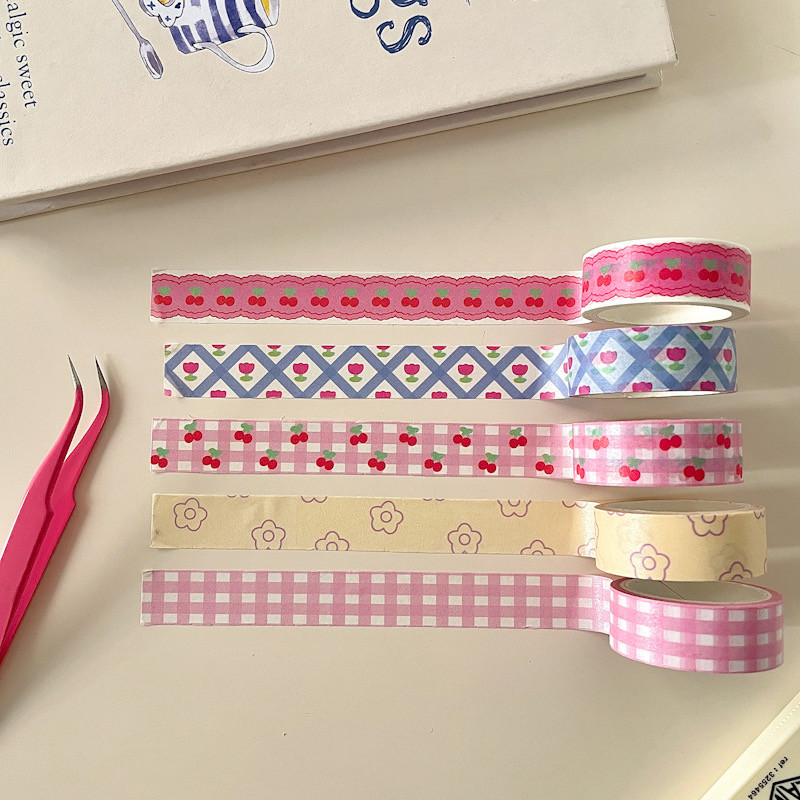 

MINKYS New 5M Kawai Pink Cherry Washi Tape Scrapbooking Journal Scene Frame Decoration Cute Sticker School Stationery