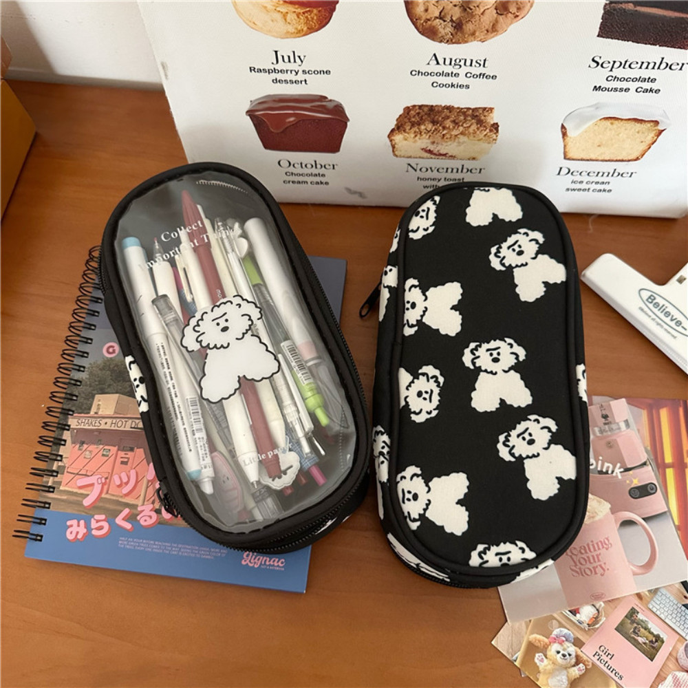 

Cute Puppy Pencil Case Transparent Cover Zipper Pen Bag Large Capacity Student Stationary Storage Box Pen Pouch School Supplies