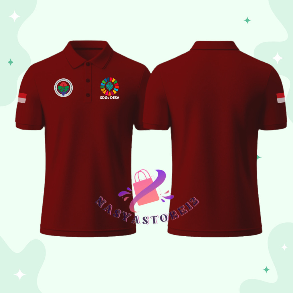 Baju Poloshirt berkerah lengan pendek Desain Logo SDGs DESA tampilan Polos belakang untuk pria dan w