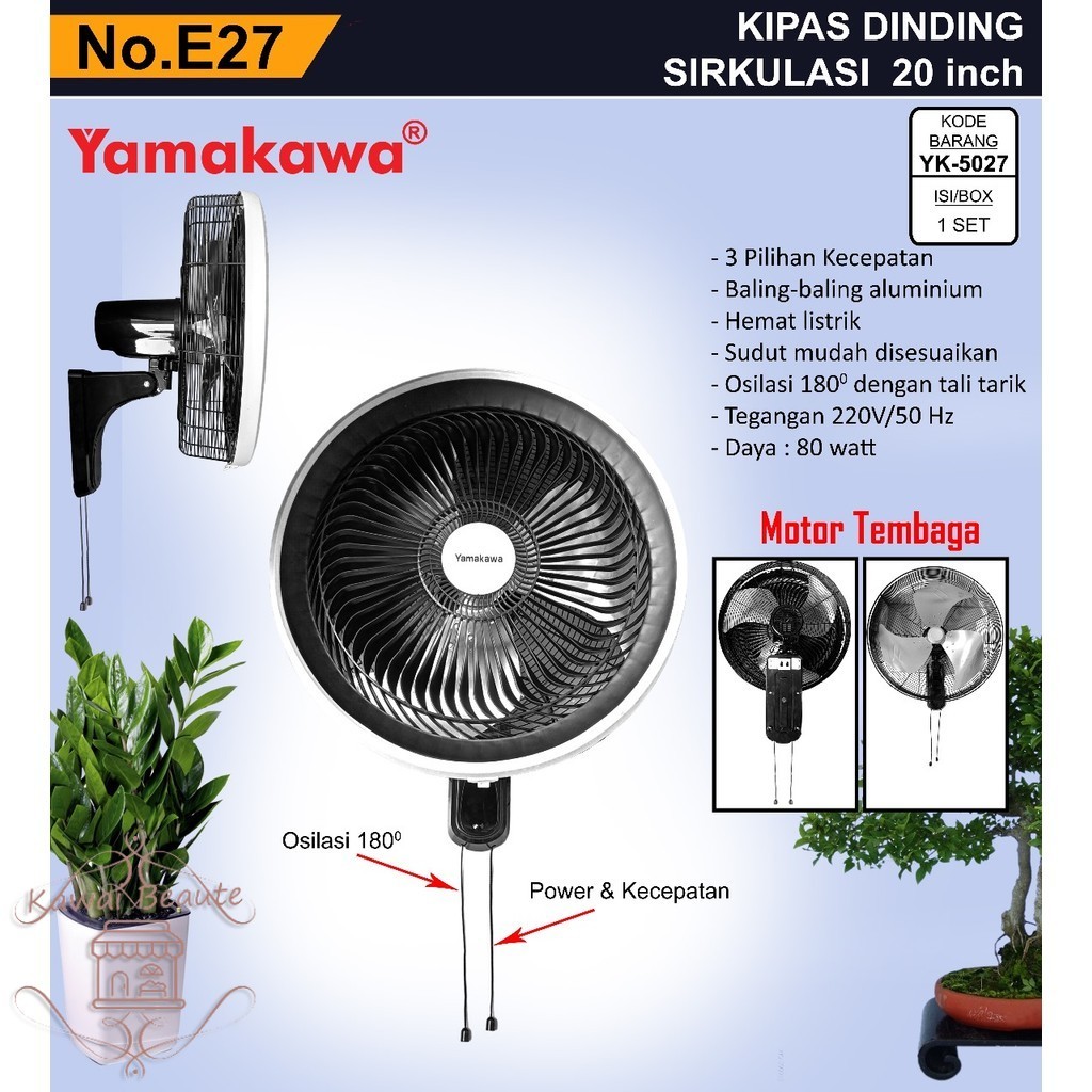 Yamakawa Kipas Angin Dinding/Wall Fan Besi 20 Inch TW 20 / Kipas Berdiri