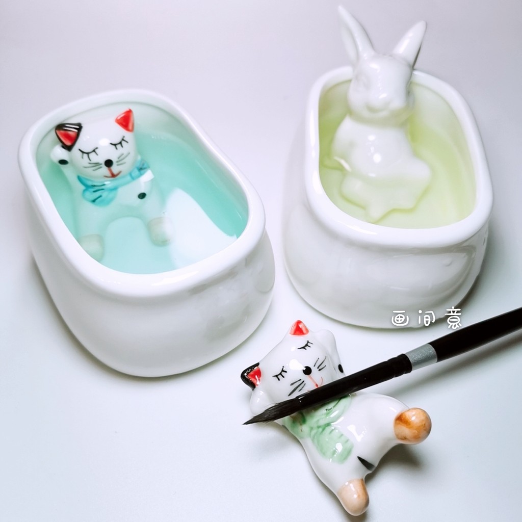 

Ceramic Paint Cleaning Pen Bucket 3 Sets of Paint Palette Tray Wash Pen Holder Watercolor Gouache Acrylic Painting Art Supplies