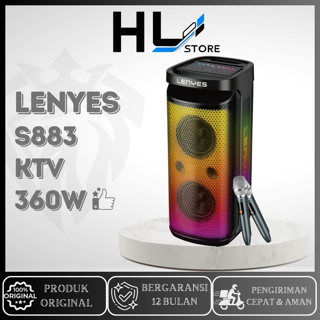 LENYES S883 360W KTV Wireless Speaker + Microphone Karaoke Bluetooth 5.3 RGB LED Light Waterproof IP