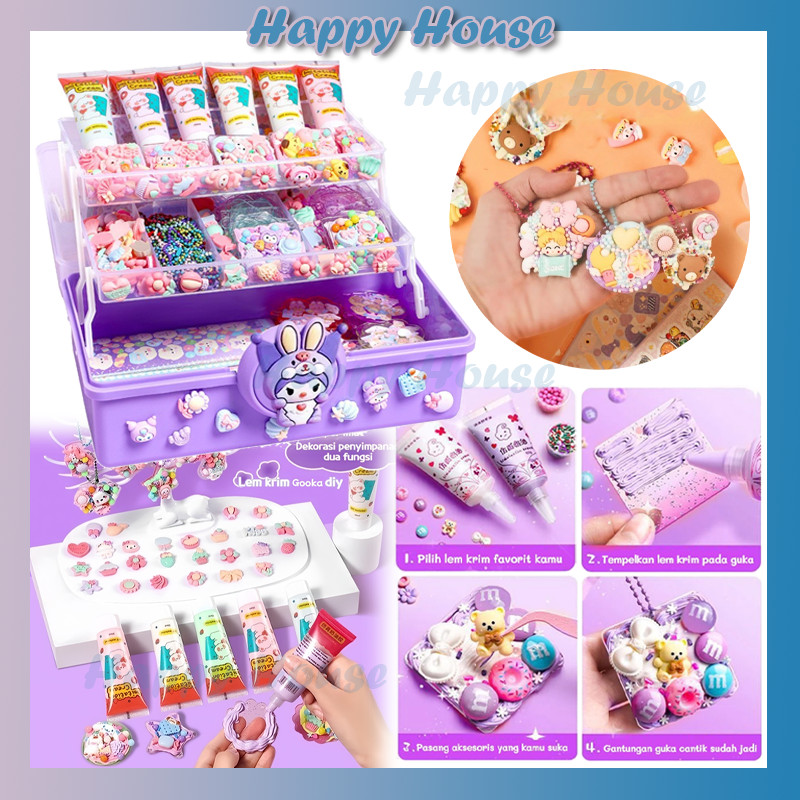 DIY Guka Set DIY Gantungan Kunci Akrilik Set Kartu Stiker Kotak Guka Mainanan Anak Perempuan