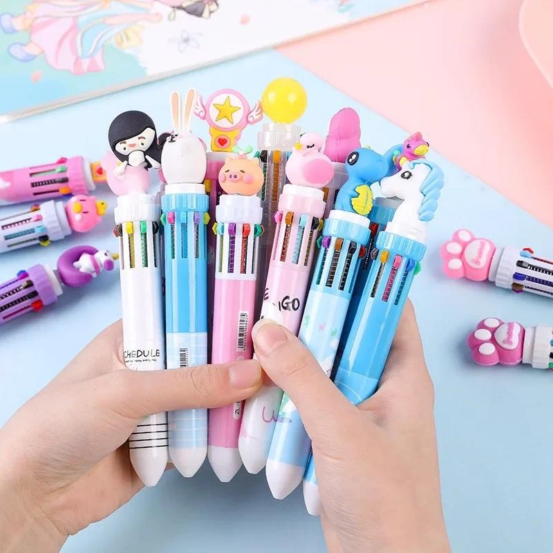 

4pcs Creative and Cute New Oil Pen Ten Color Internet Celebrity Multi functional Multi color One 10 Color Ball Pen