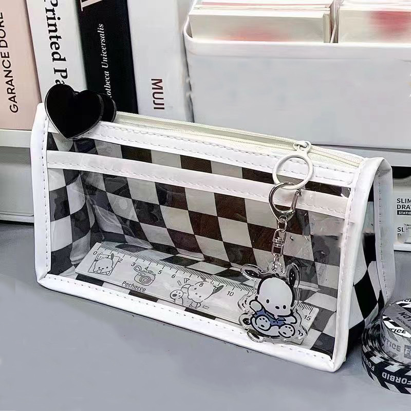 

Korean Large Capacity Stationery Pencil Case Canvas Lattice Checkerboard Pencil Bag for students Stationery Box School Supplies