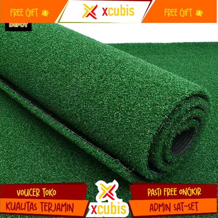Karpet Rumput Sintetis Mini Golf Tebal 1 cm Karpet Keset Rumput Meteran Rumput Palsu Full hijau Indo