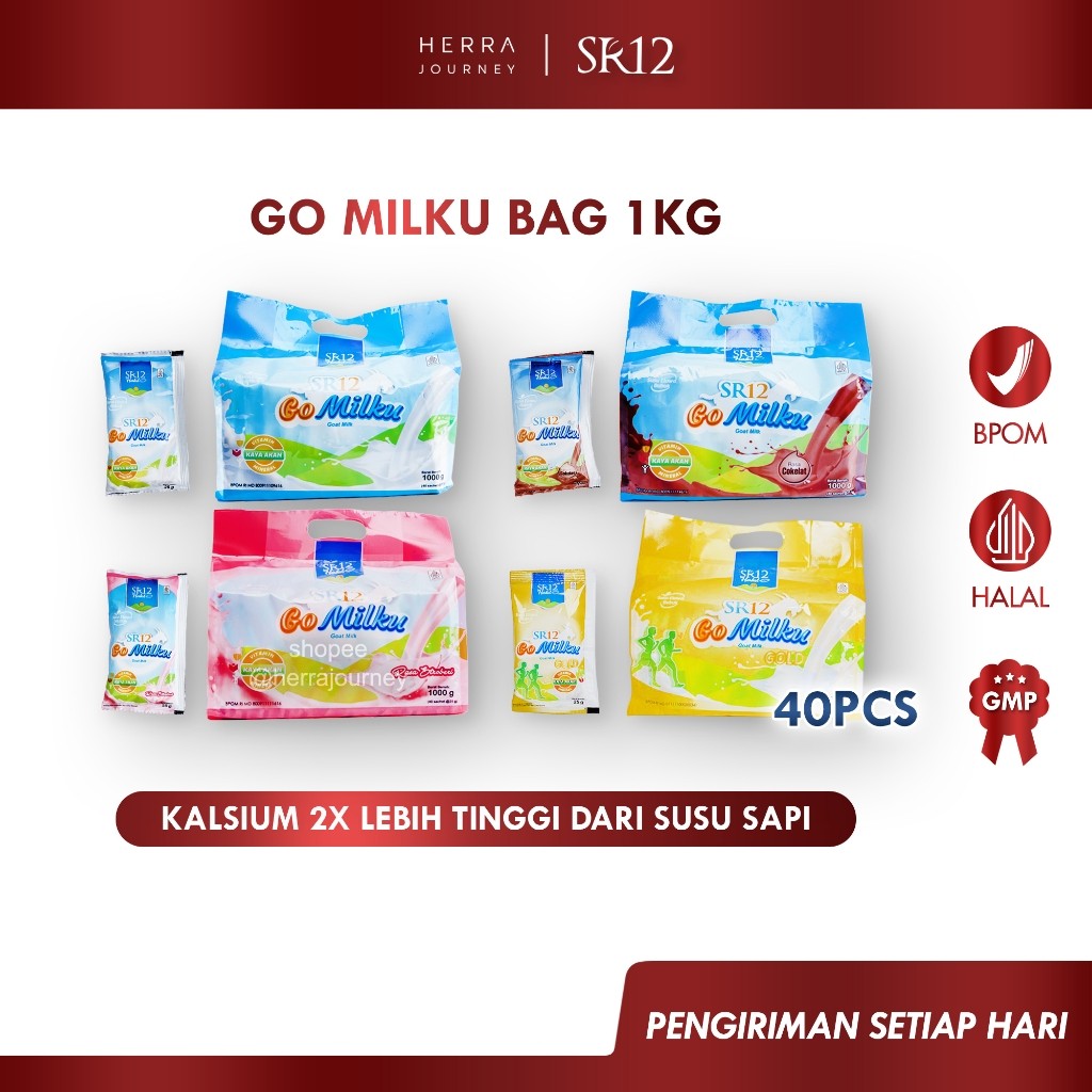 

(VIRAL) SR12 - Go Milku All Varian Bag 1kg Isi 40 Pcs (Susu Kambing Etawa Original / Coklat / Strawberry / Gold)