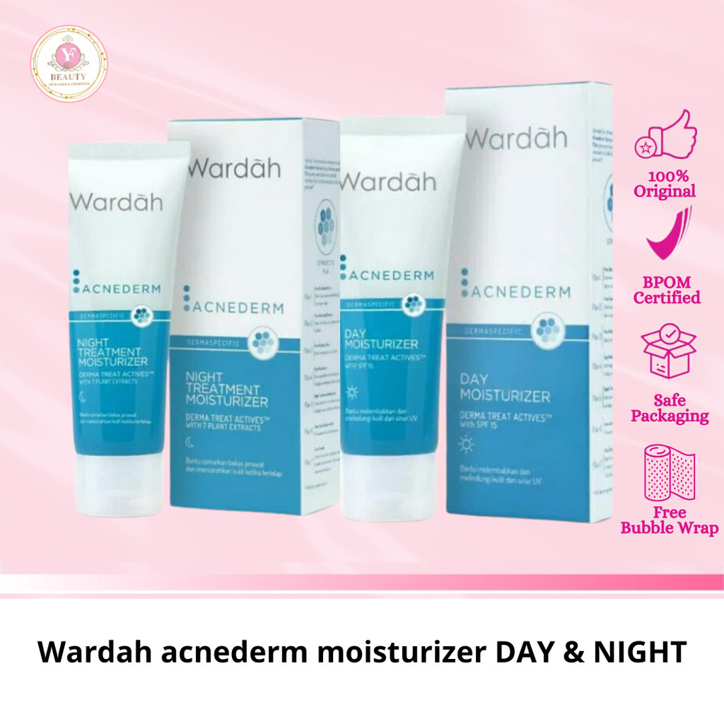 YF Beauty Wardah acnederm moisturizer DAY & NIGHT . PELEMBAB SIANG MALAM UNTUK KULIT JERAWAT