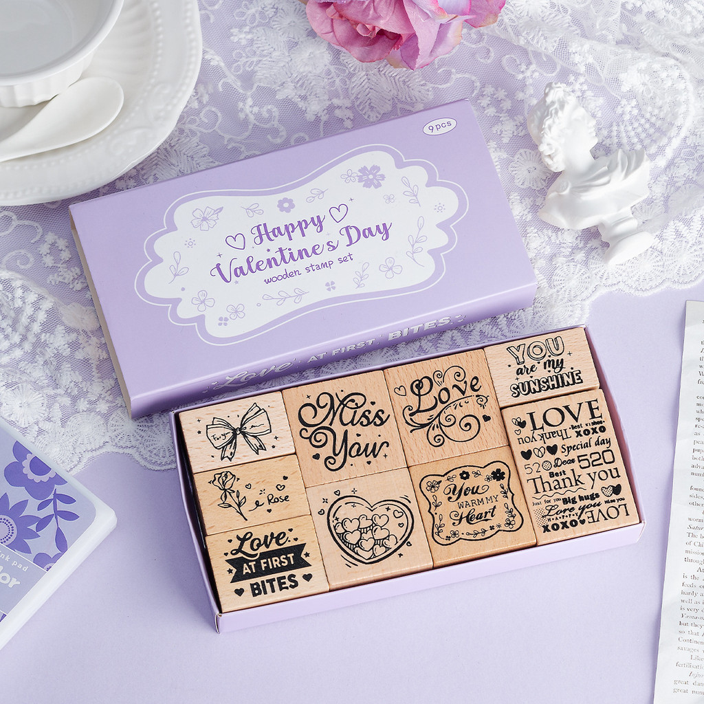 

Valentine's Day Wooden Box Seal DIY Hand Account Diary Decoration Material Stamp Cute Wooden Seal Journal Stamp Gift School
