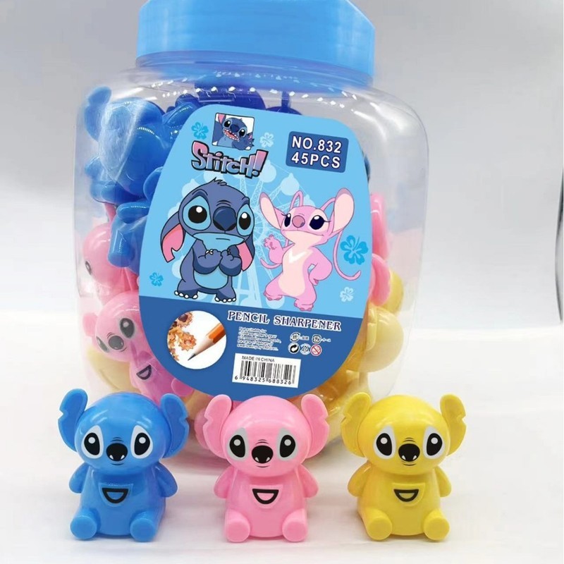 

New Disney Stitch 45pcs Cute Cartoon Barrel Pen Sharpener Children'S Portable Single Hole Sharpener Student Gift