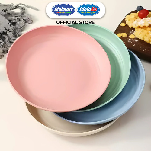 IDOLAKU Piring Plastik Warna Pastel Doff Satuan Piring Makan Ringan Anti Pecah Estetik