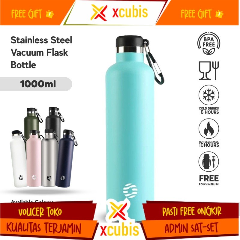 Botol Minum Tumbler Olahraga Stainless Steel 1Liter Double Insulated Bottle